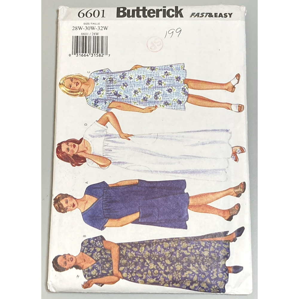 Y2K Butterick Sewing 6601 Pattern Fast&Easy Womens Petite Dress Sz 28W-32W UNCUT